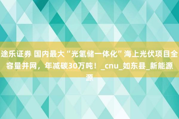 途乐证券 国内最大“光氢储一体化”海上光伏项目全容量并网，年减碳30万吨！_cnu_如东县_新能源
