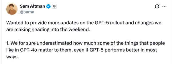 旭胜配资 GPT-5上线遭用户批“冷漠疏离”，OpenAI紧急让GPT-4o回归